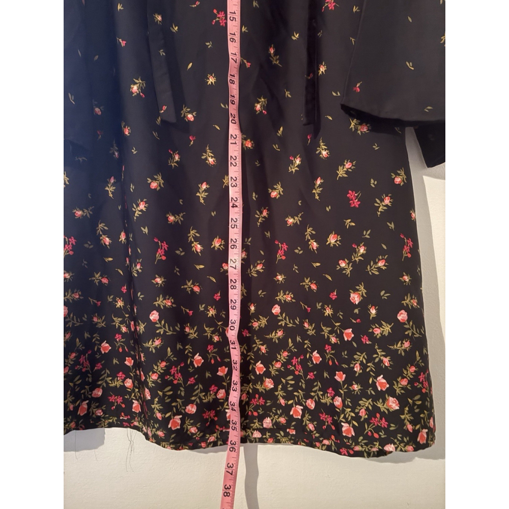 Old Navy Black Floral Shift Dress 3/4 Bell Sleeve Tie Neck Boho Mini Large - Picture 3 of 5